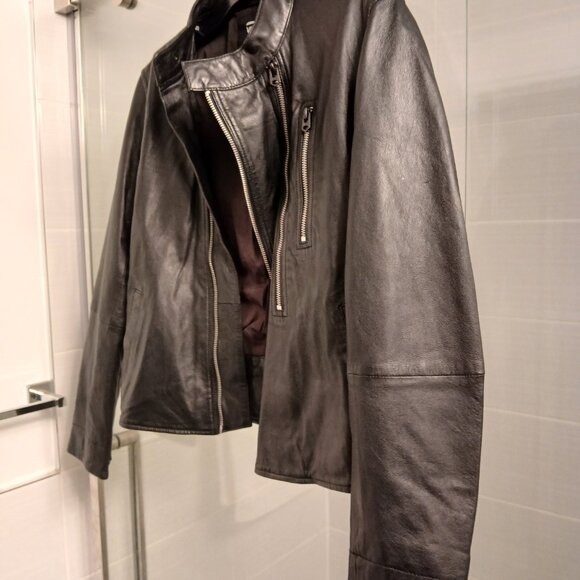 G-Star Black Leather Jacket with Zipper Details - Picture 11 of 12